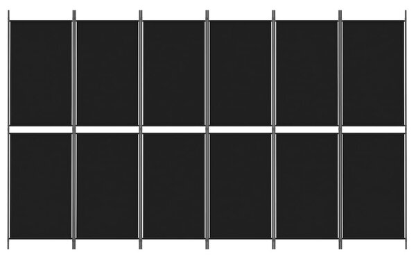 6 paneles fekete szövet térelválasztó 300x180 cm