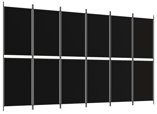 6 paneles fekete szövet térelválasztó 300x180 cm