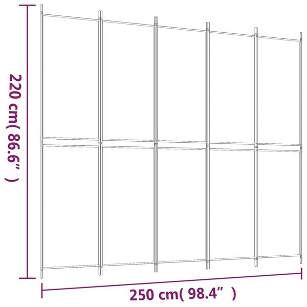 Fehér 5 paneles paraván 250x220 cm szövet