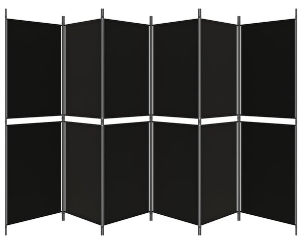 6 paneles fekete szövet térelválasztó 300x180 cm