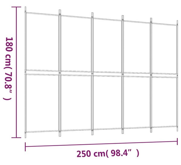 5 paneles fekete szövet térelválasztó 250x180 cm