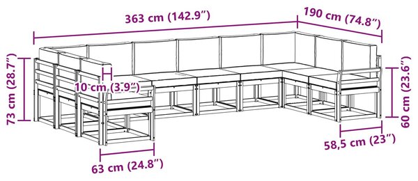 VidaXL Kültéri kanapé szett párnával 10 pcs Fehér és Antracitszürke