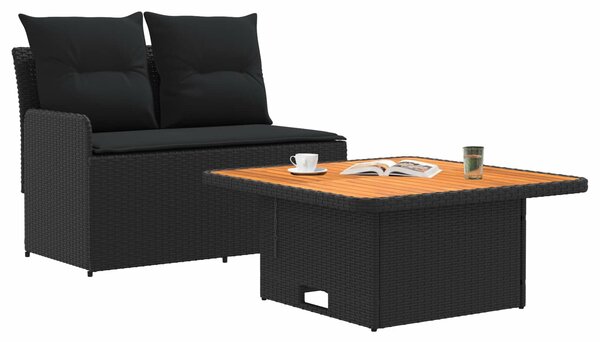 VidaXL Kerti karfás kanapé emelhető asztallal 2 Darab Fekete PE Rattan