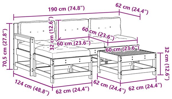 VidaXL Kerti lounge szett 5 pcs Gyantás Barna Fenyő Tömör Fenyőfa