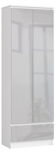 VINIA ruhásszekrény, 60x180x35, fehér/szürke fényes
