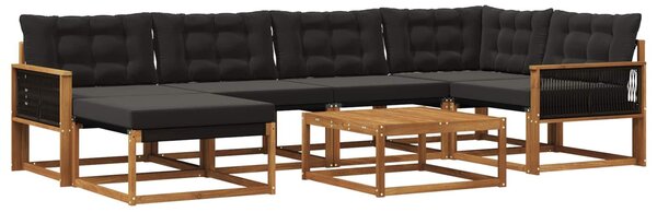 VidaXL Kültéri kanapé szett 7 pcs Természetes és Fekete Tömör Akácfa