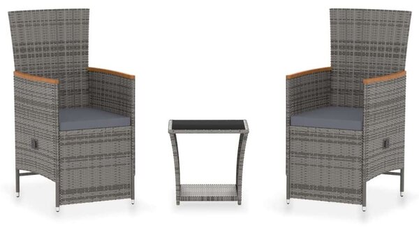 Polyrattan Kerti Ülőgarnitúra - 3 részes - Szürke
