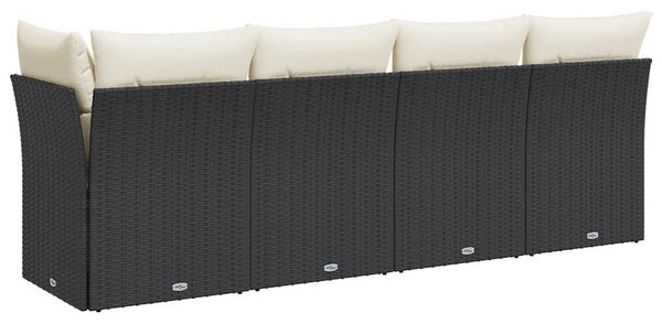 4 személyes fekete polyrattan kerti kanapé párnával