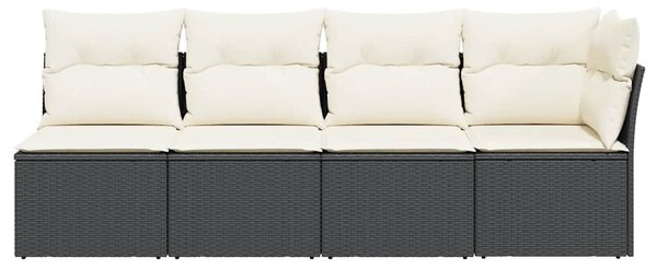4 személyes fekete polyrattan kerti kanapé párnával