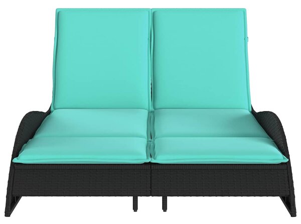 Fekete polyrattan napozóágy párnákkal 114 x 205 x 73 cm