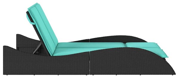 Fekete polyrattan napozóágy párnákkal 114 x 205 x 73 cm