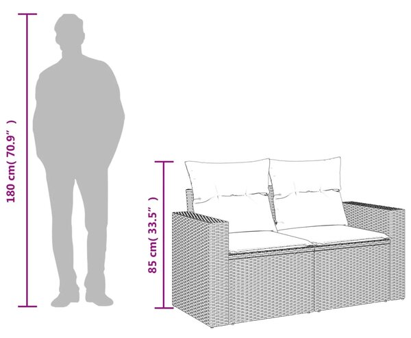 2 személyes szürke polyrattan kerti kanapé párnával