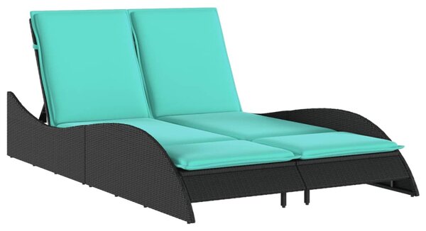 Fekete polyrattan napozóágy párnákkal 114 x 205 x 73 cm
