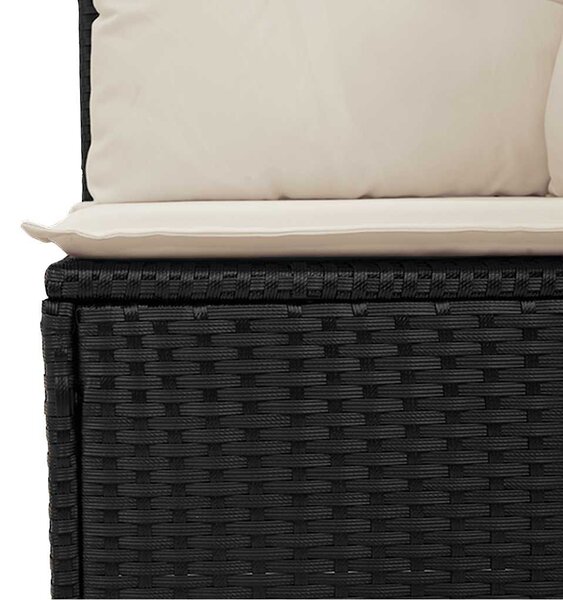 4 személyes fekete polyrattan kerti kanapé párnával