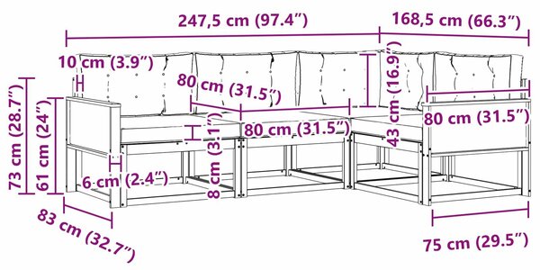 VidaXL Kültéri kanapé szett párnával 4 pcs Természetes és antracit