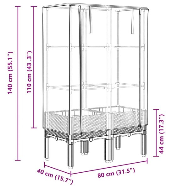 Rattan megjelenésű magaságyás melegháztakaróval 80x40x140 cm