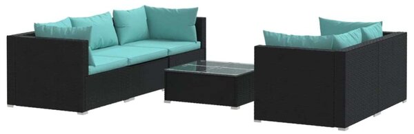 Polyrattan Kerti Ülőgarnitúra - 6 részes - Fekete