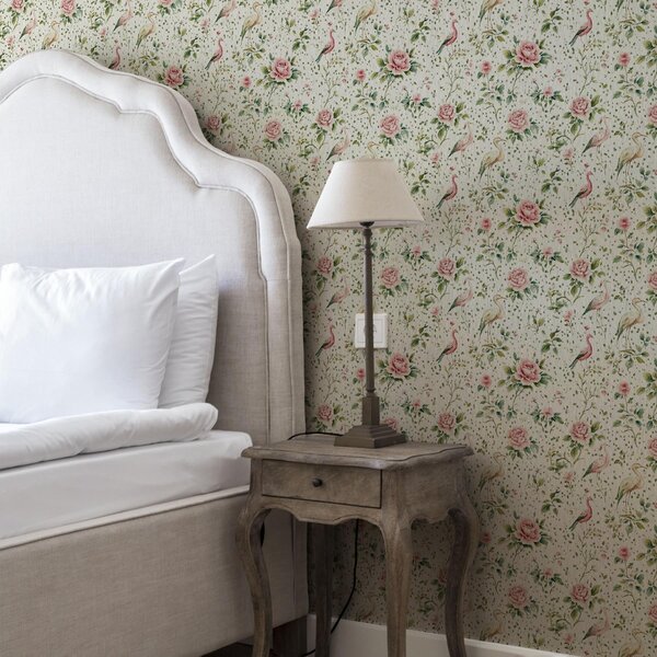 Tapéta Pasztell rózsaszín rózsák és madarak shabby chic stílusban, Angol stílusú tapétá, a00201 : Uwalls.hu