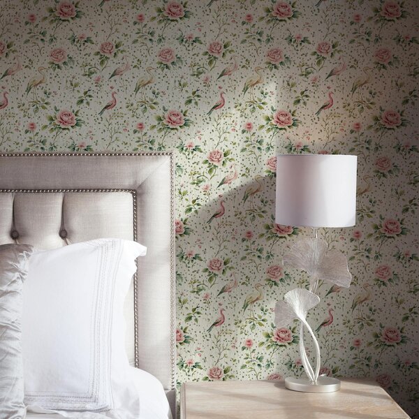 Tapéta Pasztell rózsaszín rózsák és madarak shabby chic stílusban, Angol stílusú tapétá, a00201 : Uwalls.hu
