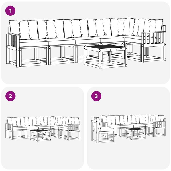 VidaXL Kültéri kanapé szett párnával 7 pcs Fehér és Krém színű