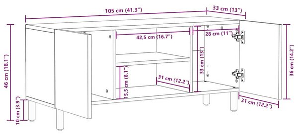 TV szekrény Akácbarna felület 105 x 33,5 x 46 cm Tömör Mangófát