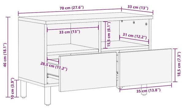 TV szekrény Akácbarna felület 70 x 33,5 x 46 cm Tömör Mangófát