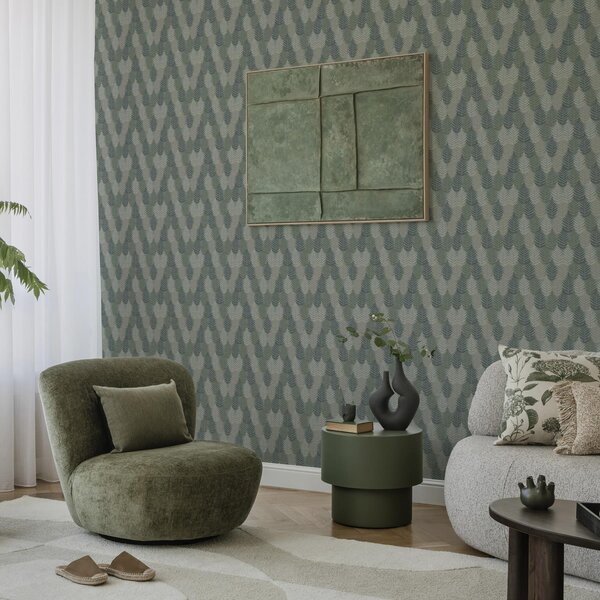Tapéta Páfránylevelek, geometrikus minta, zöld és kék színek, Tapétá loft stílusban, a00211 : Uwalls.hu