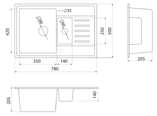 Quadro Plus 1.5D Metalac 158552 Gránit Mosogatótálca - Extra mély, Csepegtetőtálcás, Design, Fehér