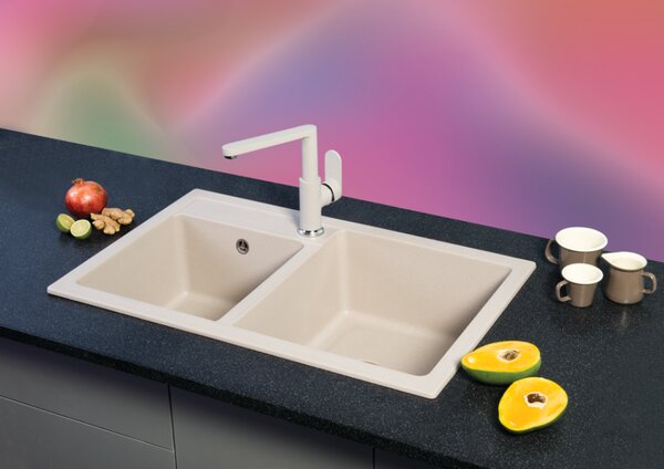 Quadro Plus 2D Metalac 171004 Gránit Mosogatótálca - Extra mély, Kétmedencés, Szemcsés Fekete