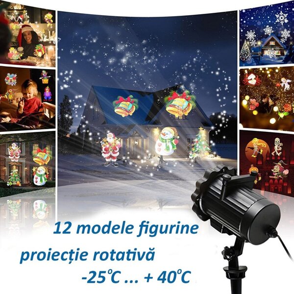 Kültéri LED projektor, 12W-os, 12 figuramodell, forgó vetítés, IP44