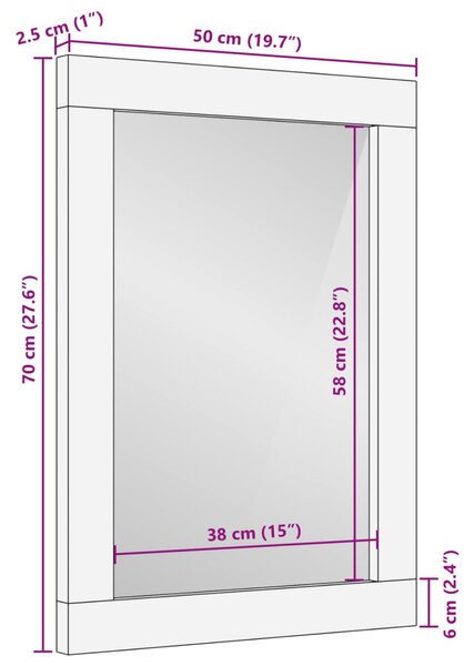 Fürdőszobai tükör Artisan tölgy 50 x 70 x 2,5 cm Tömör Mangófát