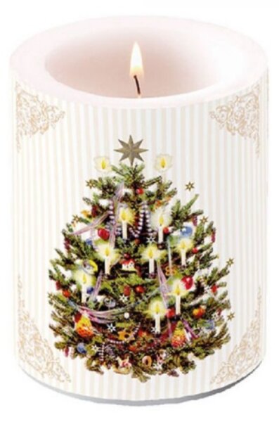Karácsonyi Átvilágítós Gyertya - X-mas Tree Cream - 12x10 cm