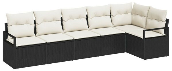 6 Darabos Kerti Kanapé Szett Párnákkal Fekete Poli Rattan, 2-Fős Kerti Kanapé Párnákkal Fekete Poli Rattan