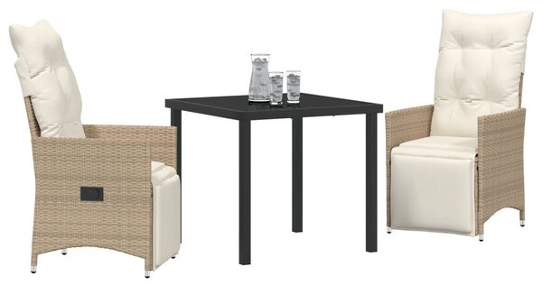 3 darabos kerti étkező szett párnákkal bézs poly rattan