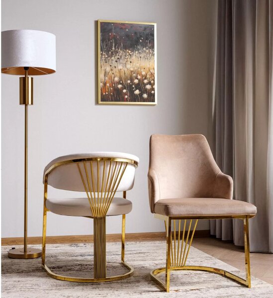 Crown Velvet Bársony Étkezőszék Bézs Arany Vázzal