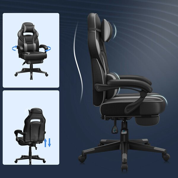 SONGMICS ergonomikus gamer szék lábtartóval fekete-szürke