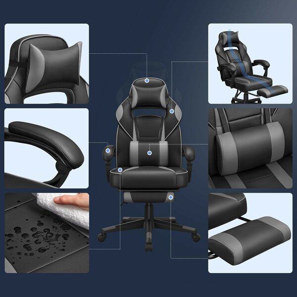 SONGMICS ergonomikus gamer szék lábtartóval fekete-szürke