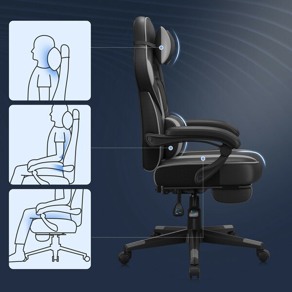 SONGMICS ergonomikus gamer szék lábtartóval fekete-szürke