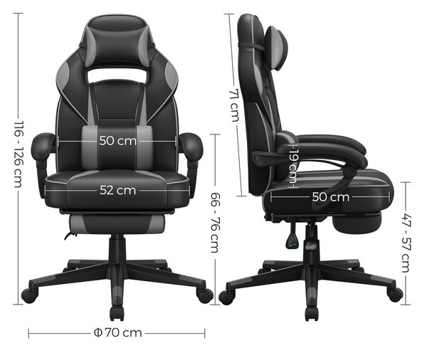 SONGMICS ergonomikus gamer szék lábtartóval fekete-szürke