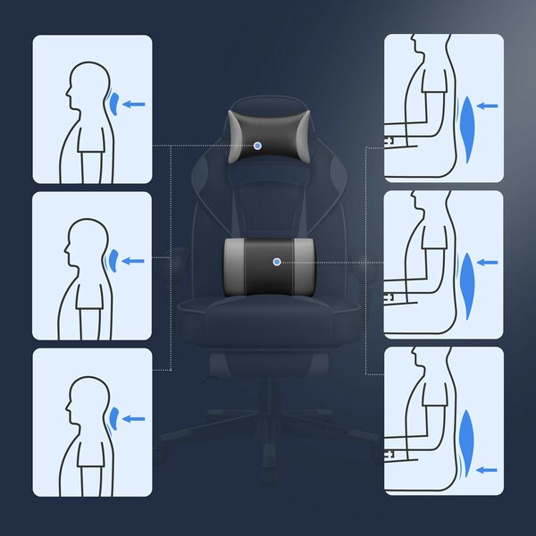 SONGMICS ergonomikus gamer szék lábtartóval fekete-szürke