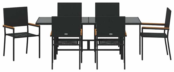 VidaXL Kert étkező szett 7 pcs Fekete 190 x 80 x 75 cm polirattan