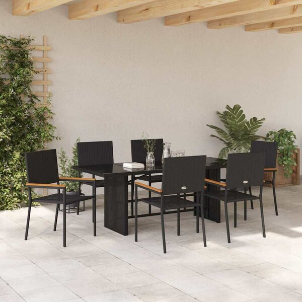 VidaXL Kert étkező szett 7 pcs Fekete 190 x 80 x 75 cm polirattan