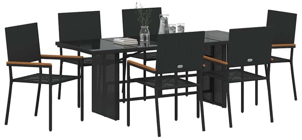 VidaXL Kert étkező szett 7 pcs Fekete 190 x 80 x 75 cm polirattan