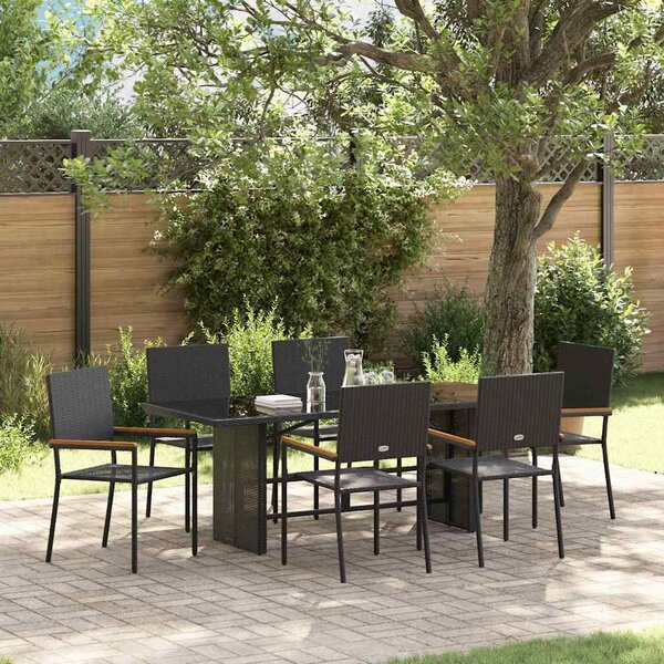 VidaXL Kert étkező szett 7 pcs Fekete 190 x 80 x 75 cm polirattan