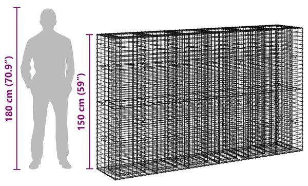 VidaXL Gabion emelt ágy 3 db 250 x 50 x 150 cm Horganyzott Acél Ezüst