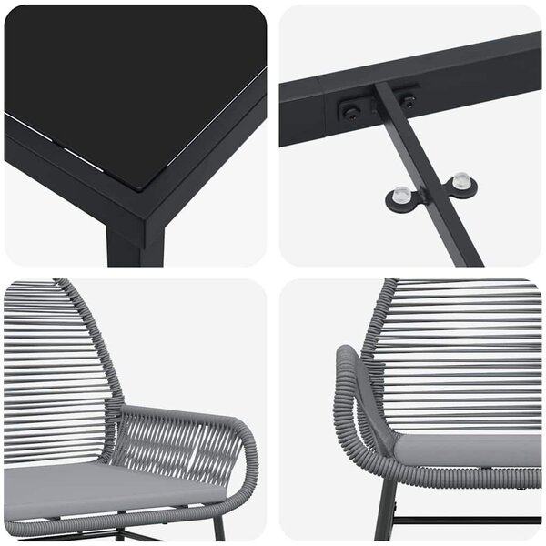 VidaXL Kert étkező szett 3 pcs Szürke polirattan
