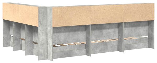 VidaXL Könyvespolcos Ágy Beton szürke 160 x 200 cm Szerelt Fa
