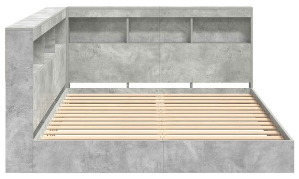 VidaXL Könyvespolcos Ágy Beton szürke 160 x 200 cm Szerelt Fa
