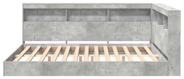 VidaXL Könyvespolcos Ágy Beton szürke 160 x 200 cm Szerelt Fa