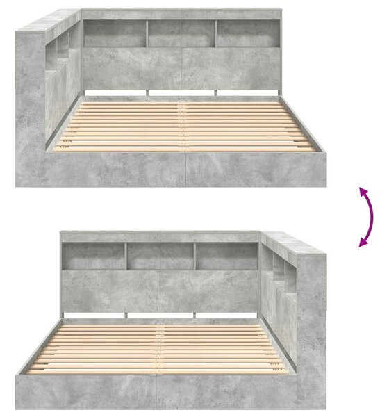 VidaXL Könyvespolcos Ágy Beton szürke 160 x 200 cm Szerelt Fa